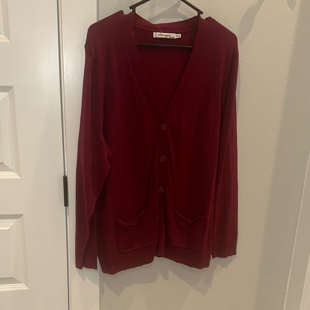 New Arpeggio Knitwear Brand Deep Red Maroon Button Down Cardigan Size 2x Plus